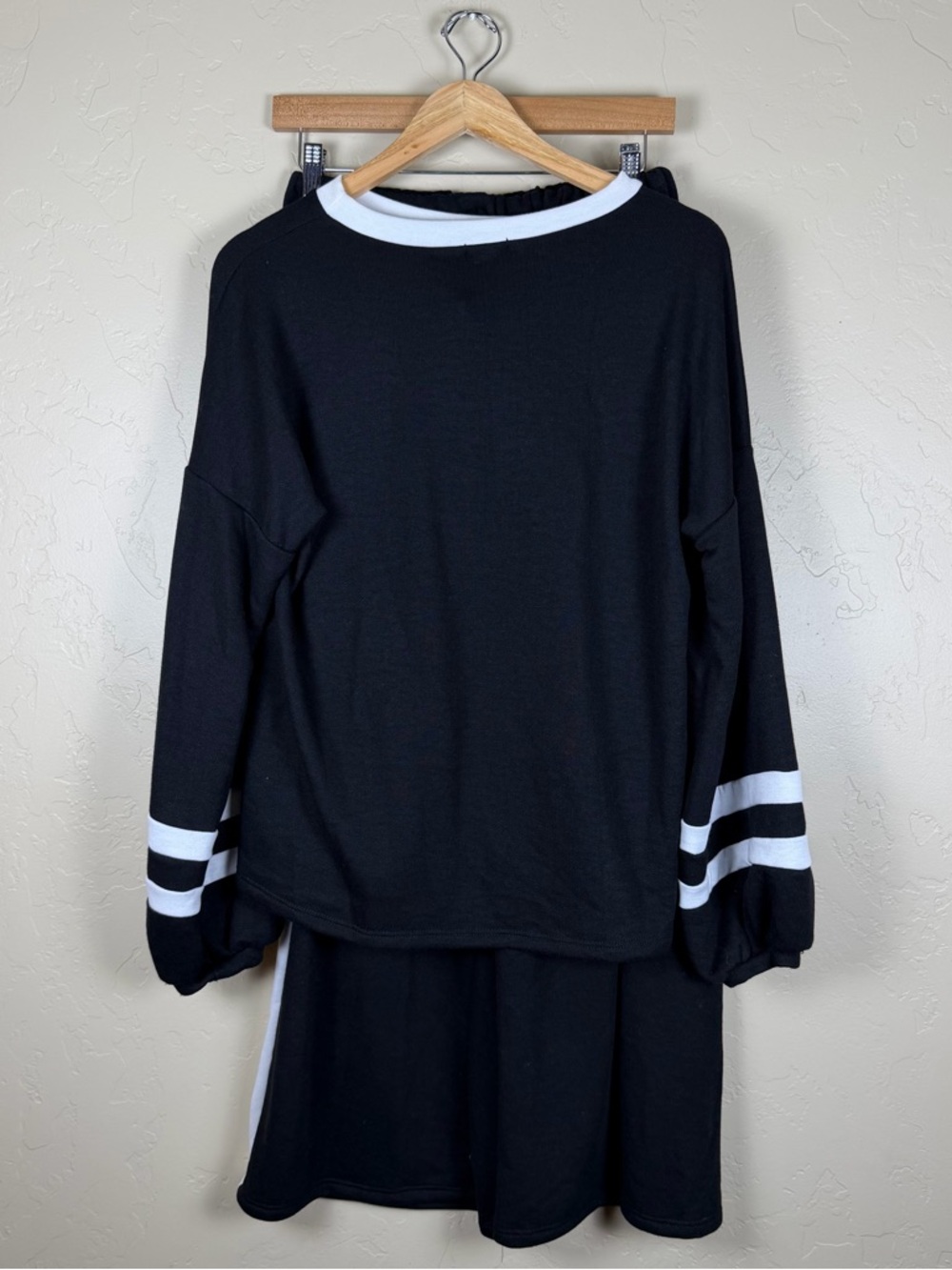 Lovely Melody Women’s Black Two-Piece Set with White Stripe Accents Size Medium
